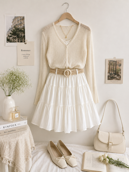 Belted Tiered A-Line Mini Skort