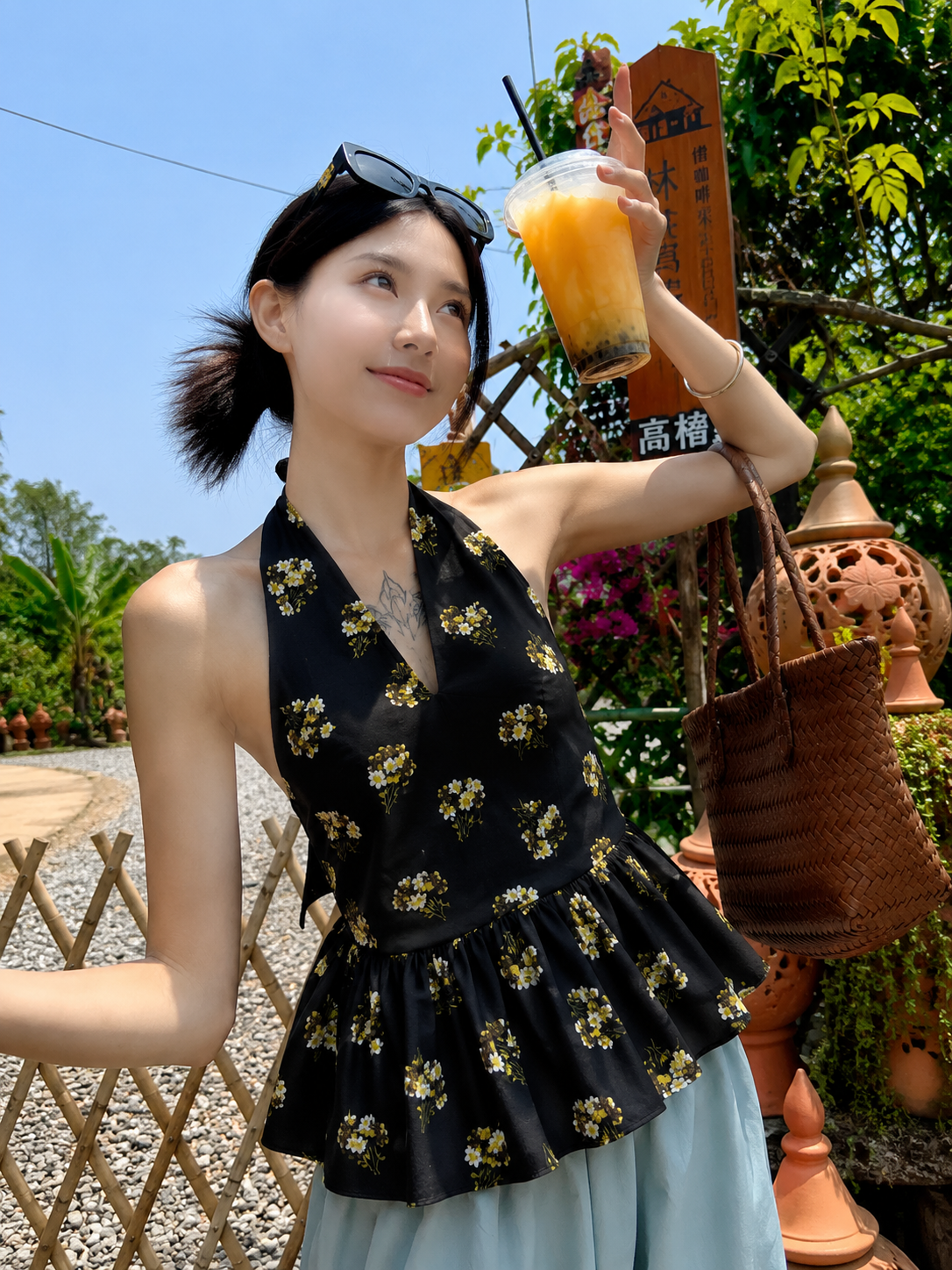 Floral Halter Peplum Top