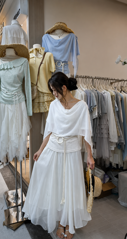 Net Cape Overlay Belted Co-Ord Set