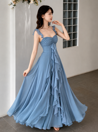 Cascading Ruffle Power Net Maxi Dress