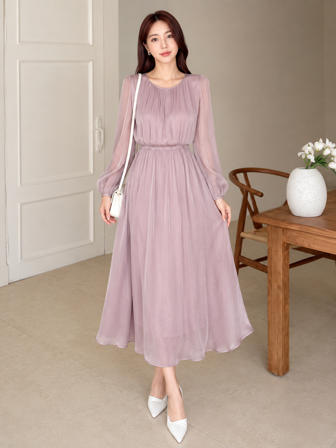 Mauve Shimmer Chiffon Dress