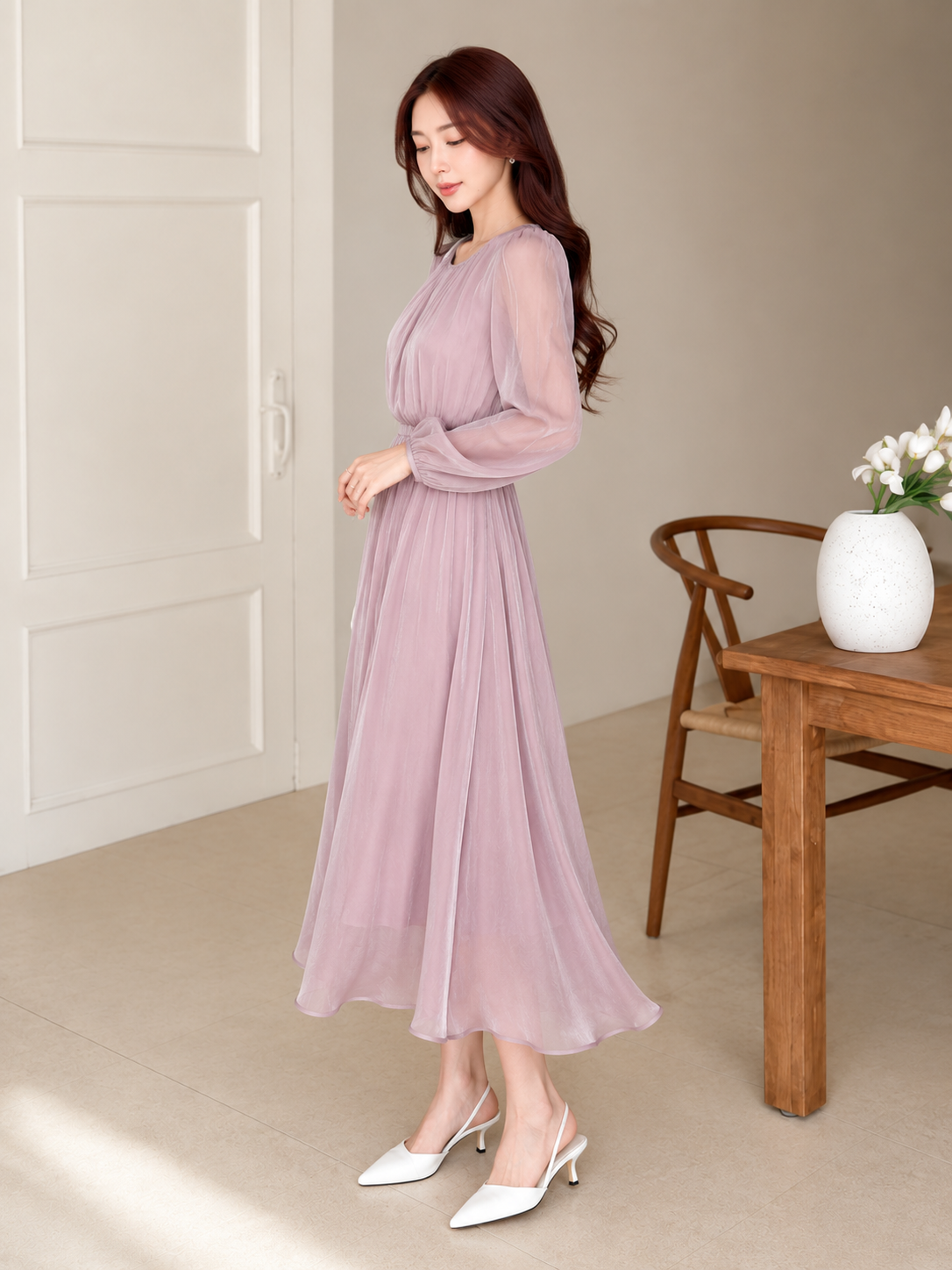 Mauve Shimmer Chiffon Dress