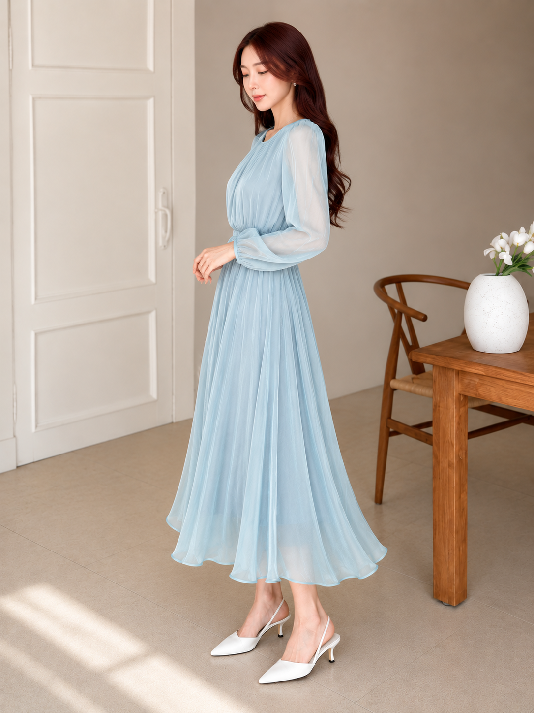 Mauve Shimmer Chiffon Dress