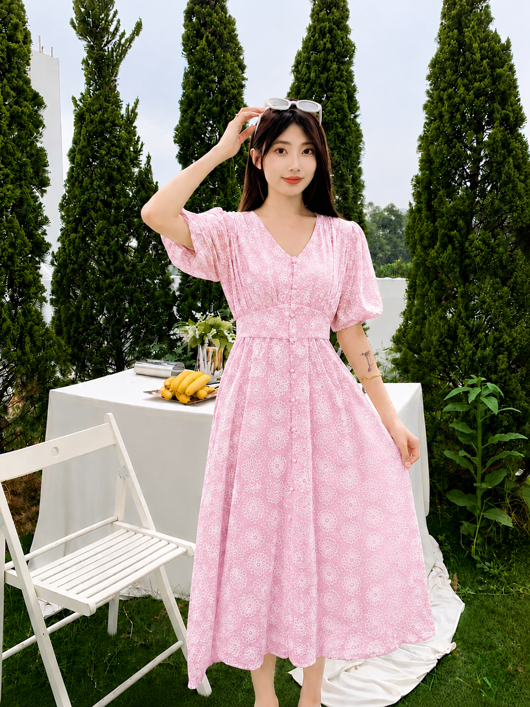 Eyelet Floral Midi Dress