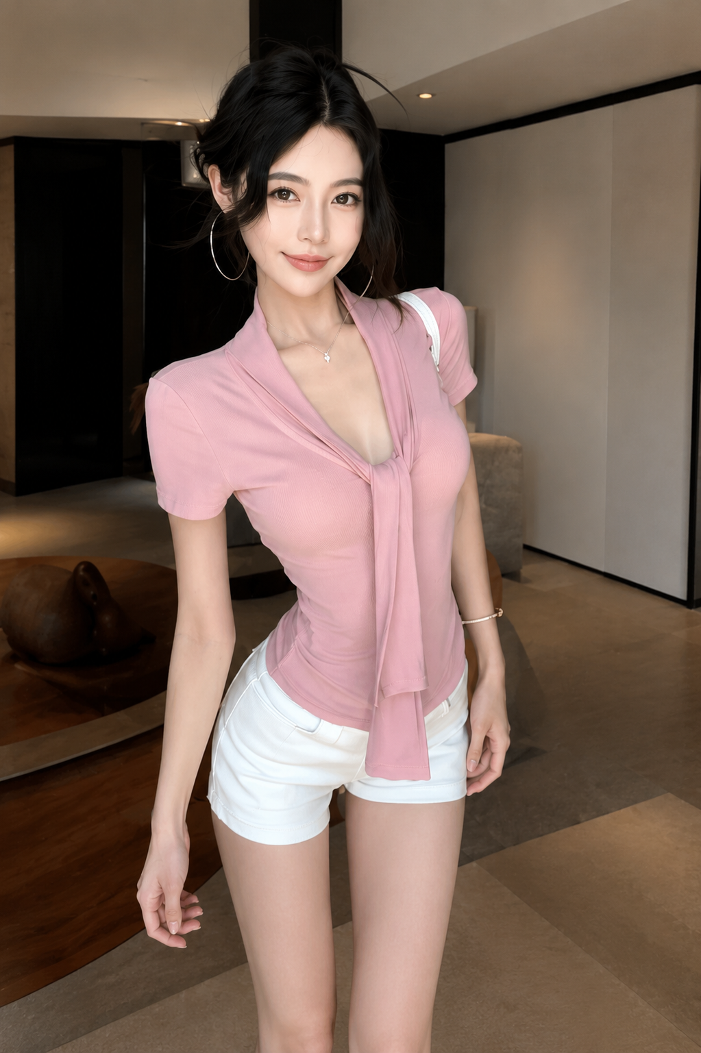 Ribbed V-Neck Tie-Front Top