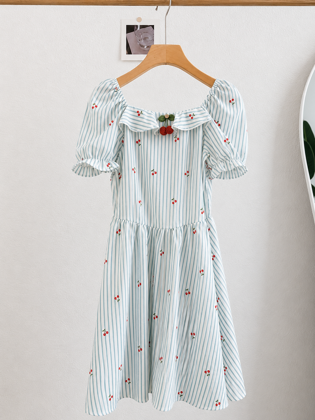Cherry Ruffle Puff-Sleeve Dress