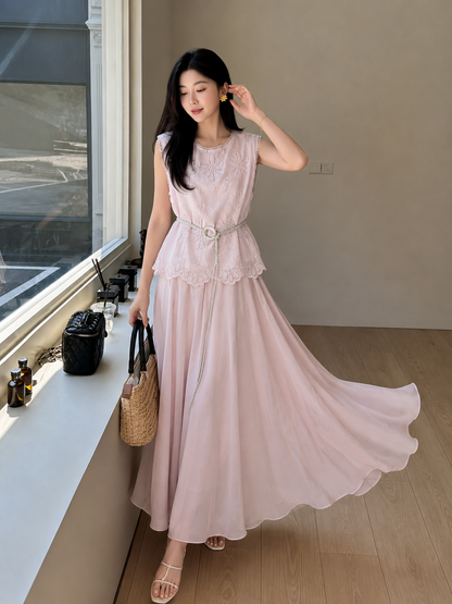 Embroidered Eyelet Top & Maxi Skirt Co-Ord Set