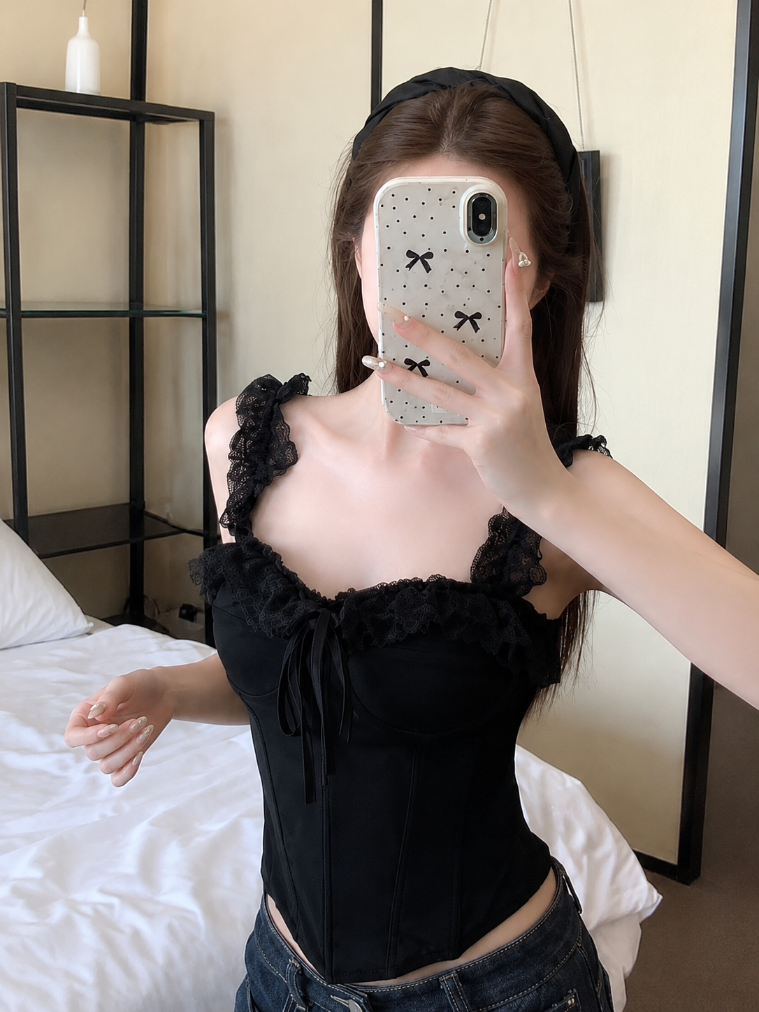 Lace-Trim Ruffled Bustier Top
