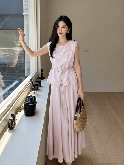 Embroidered Eyelet Top & Maxi Skirt Co-Ord Set