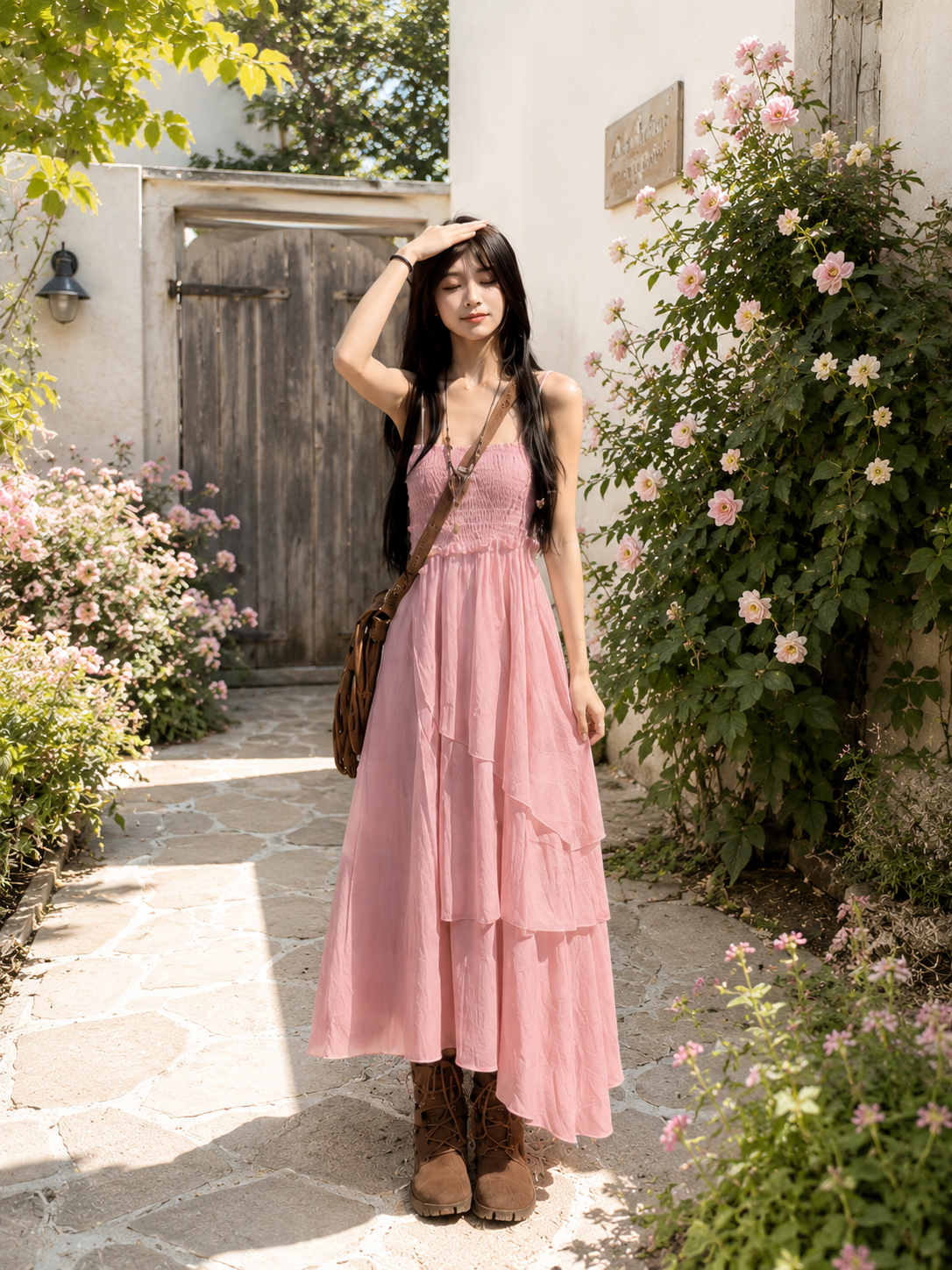 Smocked Tiered Asymmetrical Maxi Dress