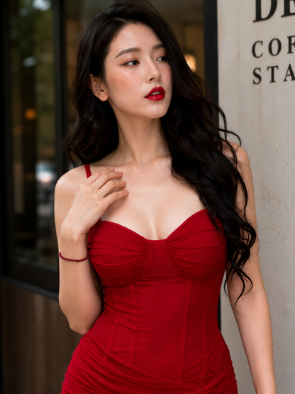 Ruched Corset Mesh Dress