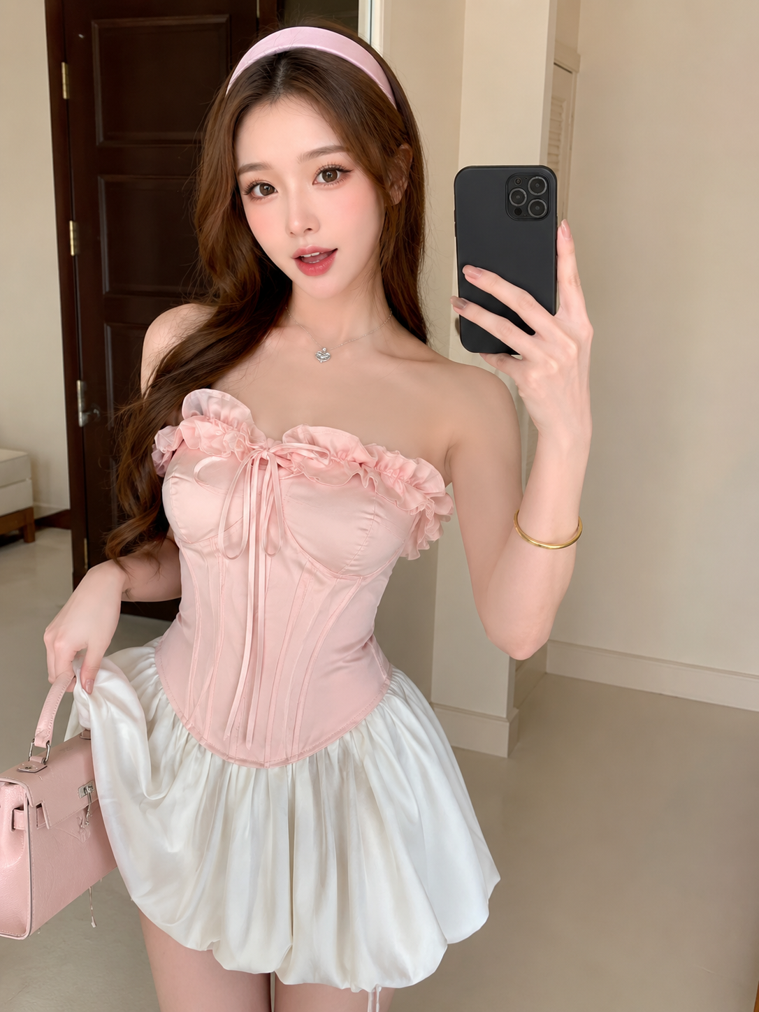 Lace-Trim Ruffled Corset Top
