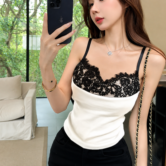 Ethereal Contrast Lace-Trim Cami Padded Top