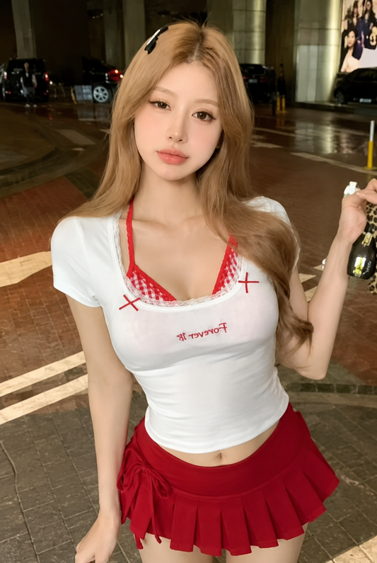 Y2K Layered Gingham Halter Padded Top