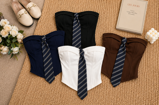 Preppy Tie-Detail Strapless Corset Top