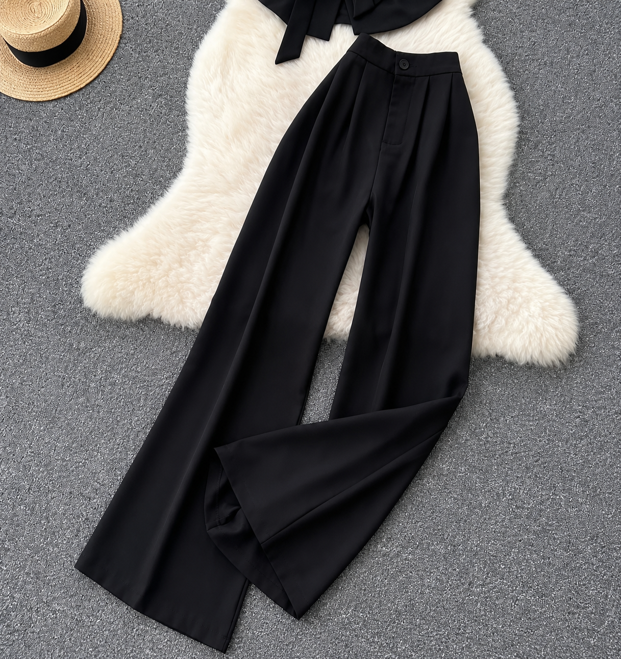 Belted Draped Vest and Wide-Leg Trousers Set