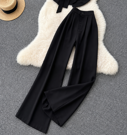 Belted Draped Vest and Wide-Leg Trousers Set