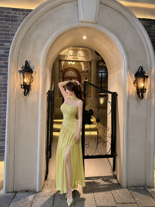 Tube Asymmetric Maxi Dress with Scarf