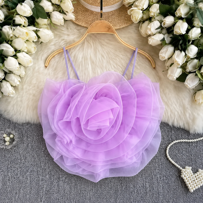 3D Giant Organza Rosette Camisole Top