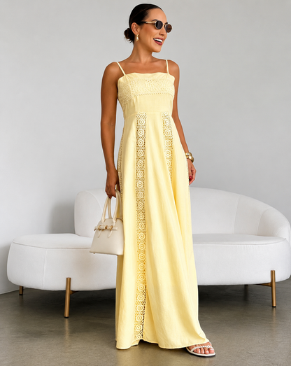 Crochet Lace Insert Cotton Maxi Dress