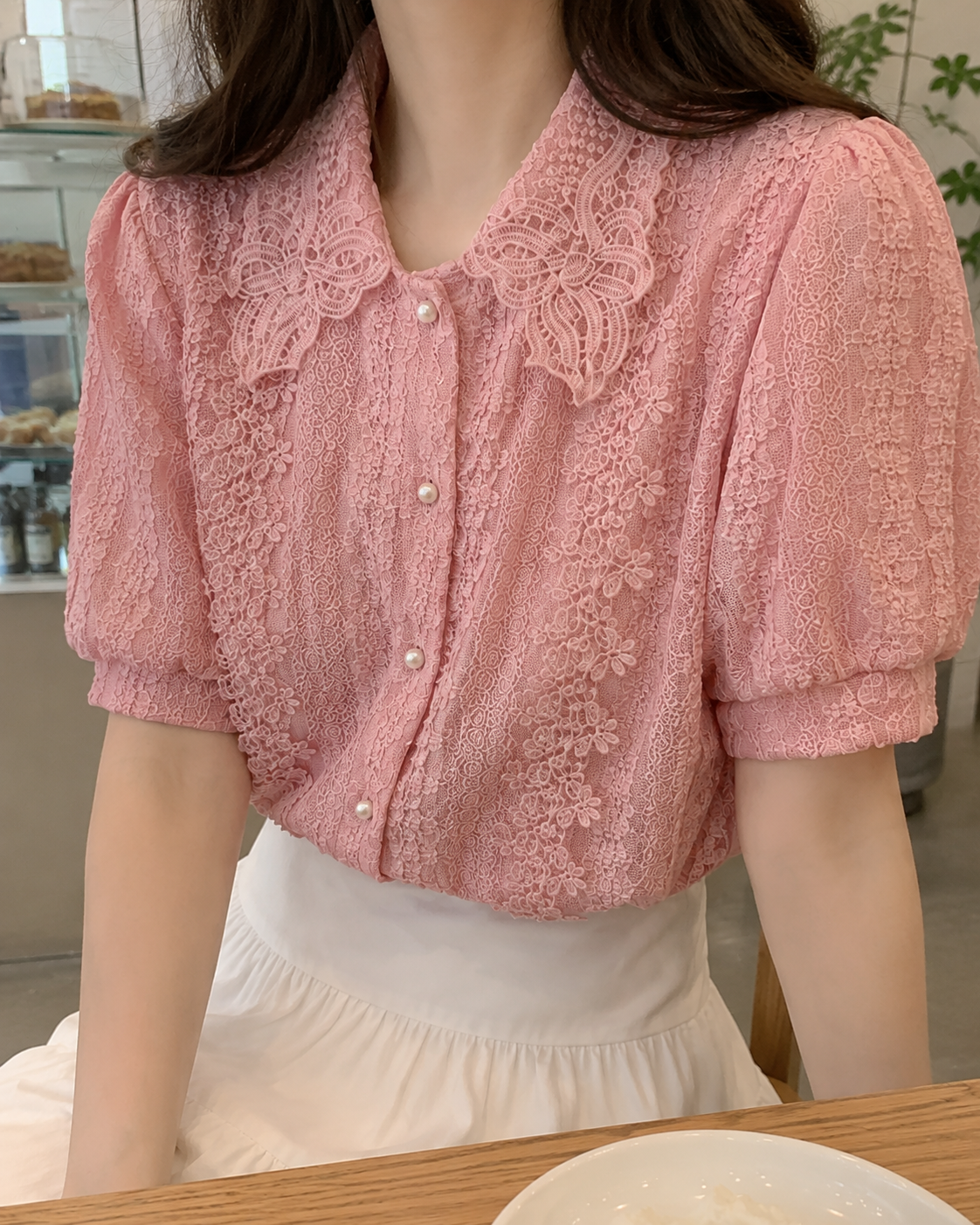Statement Collar Floral Lace Shirt