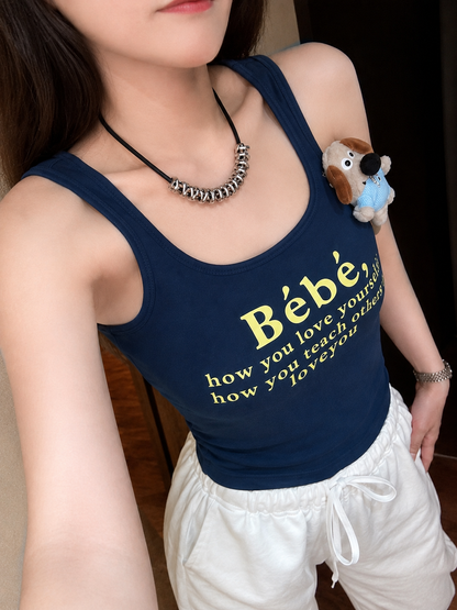 Plush Dog Charm Graphic Scoop-Neck Padded Tank Top
