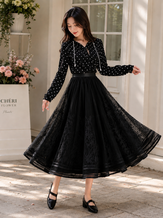 Lace Tulle Maxi Skirt