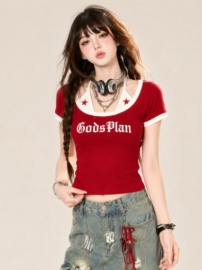 "GodsPlan" Star Halter-Layered Gothic Ringer Baby Tee