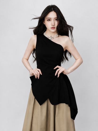 Asymmetric One-Shoulder Ruched Peplum Top