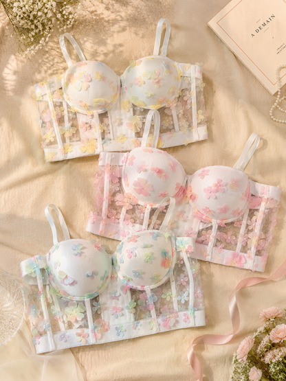 3D Floral Applique Mesh Corset Bustier Top