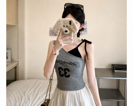 Asymmetrical Graphic Padded Tank Top
