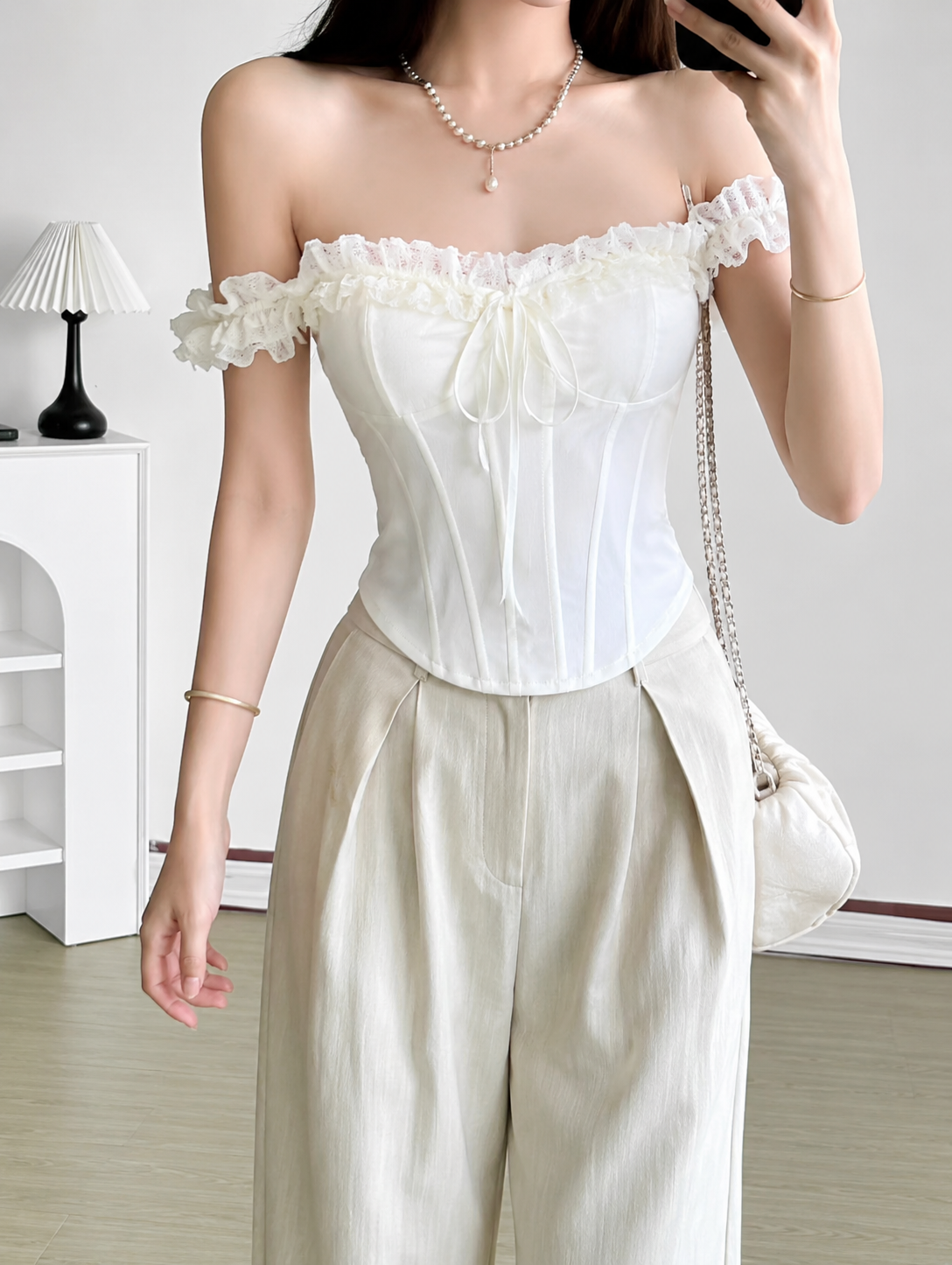 Lace-Trim Ruffled Corset Top