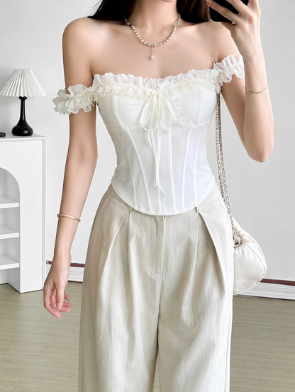 Lace-Trim Ruffled Corset Top