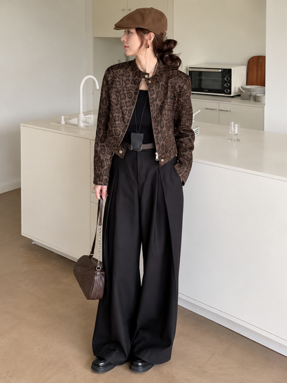 Cropped Leopard Print Moto Jacket