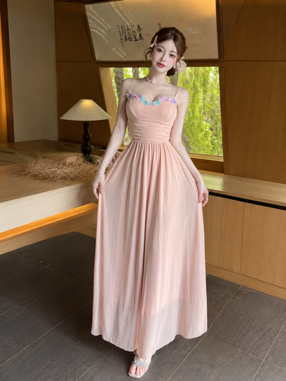 Butterfly Trim Layered Net Maxi Dress
