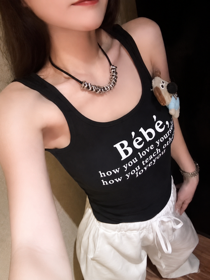 Plush Dog Charm Graphic Scoop-Neck Padded Tank Top