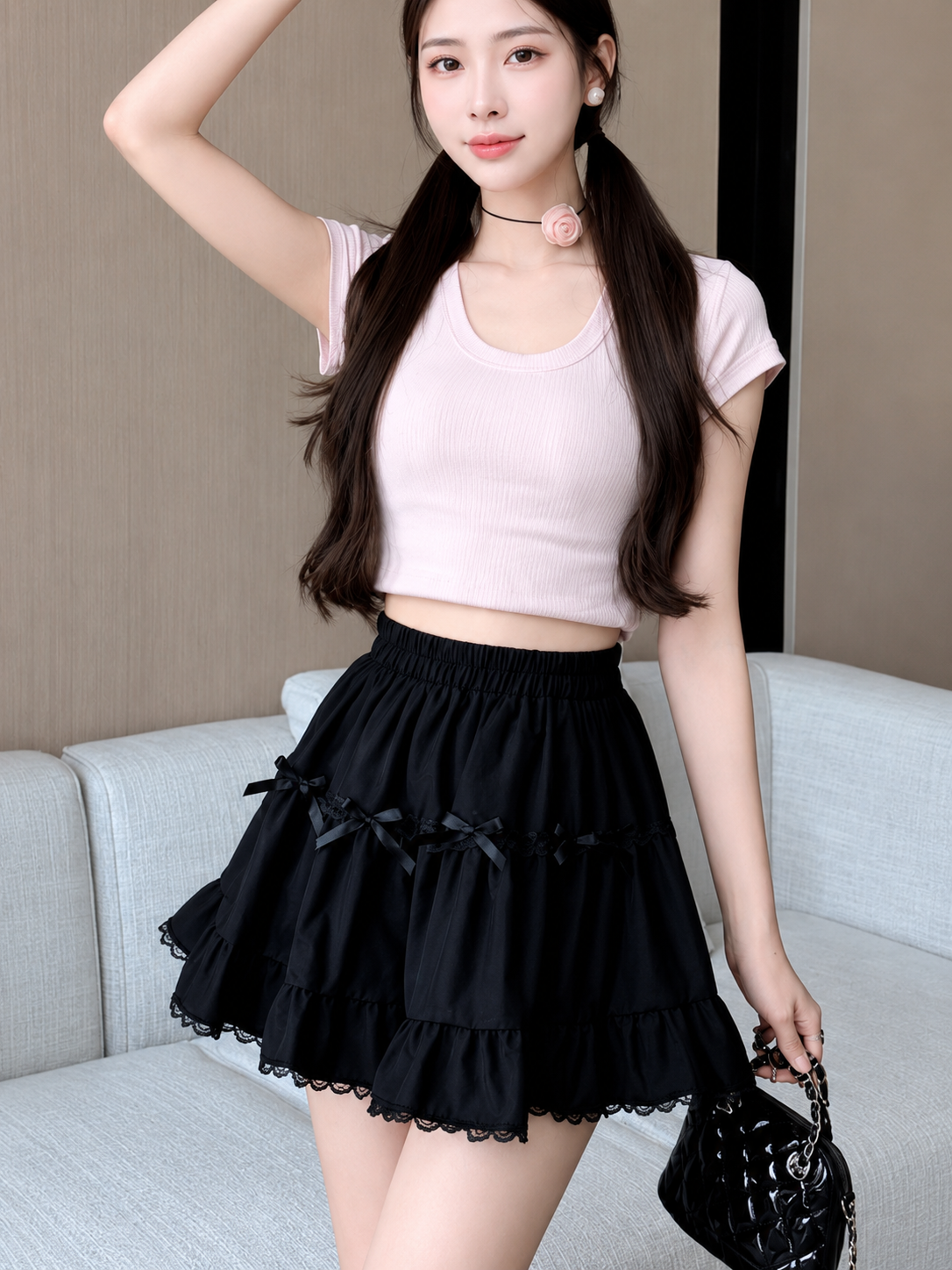 Lace-Trim Tiered Bow Mini Skort