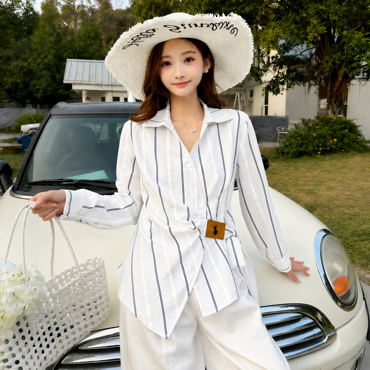 Striped Side-Tie Asymmetric Cotton Shirt