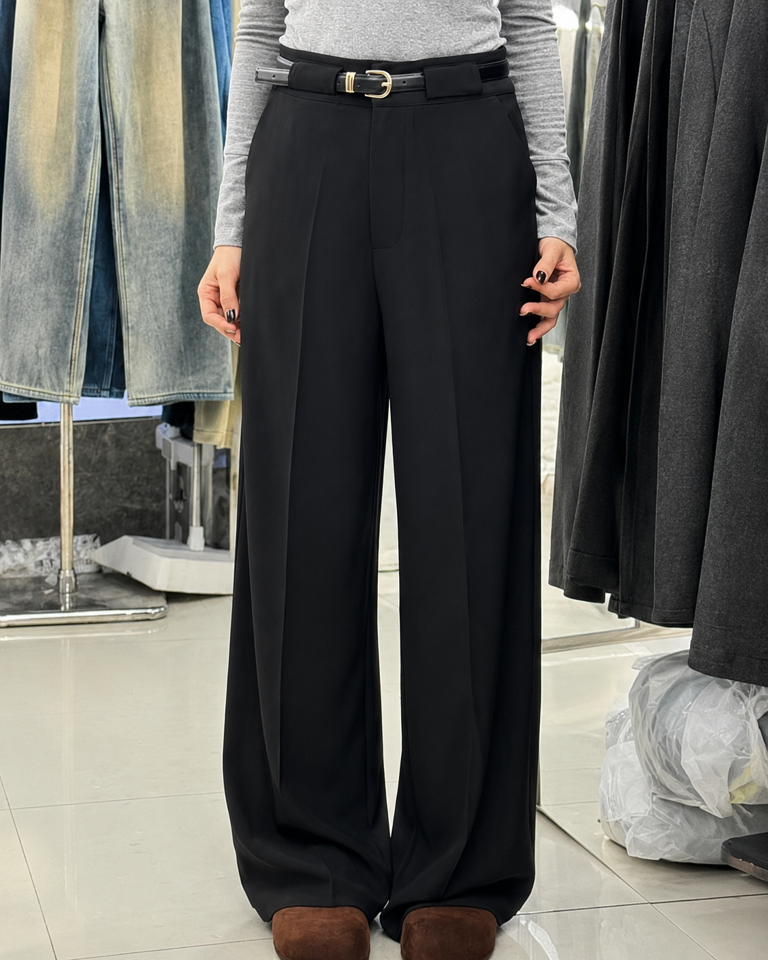 High-Waisted Belted Wide-Leg Trousers