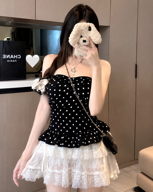 Retro Halter Neck Polka Dot Corset Top