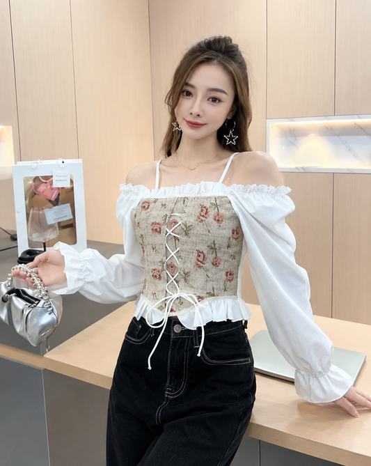 Vintage Floral Lace-Up Corset
