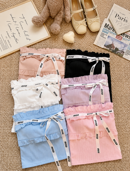 Ruffled Typography-Ribbon Tube Top