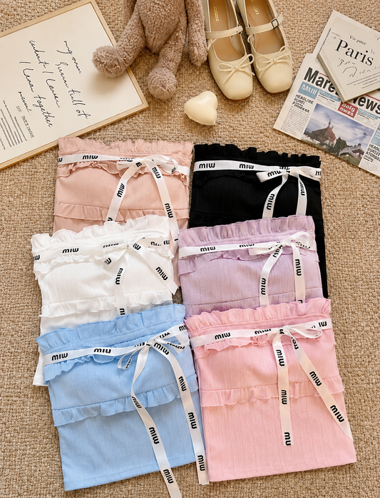 Ruffled Typography-Ribbon Tube Top