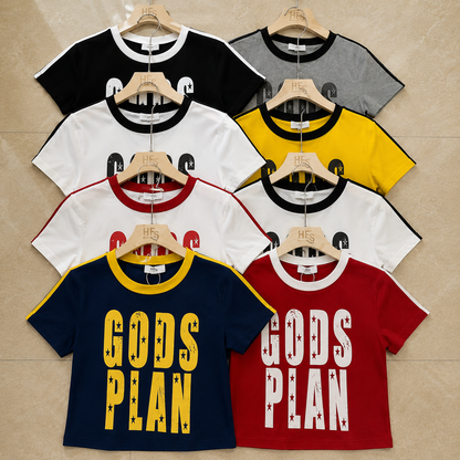 "GODS PLAN" Star-Graphic Ringer Baby Tee