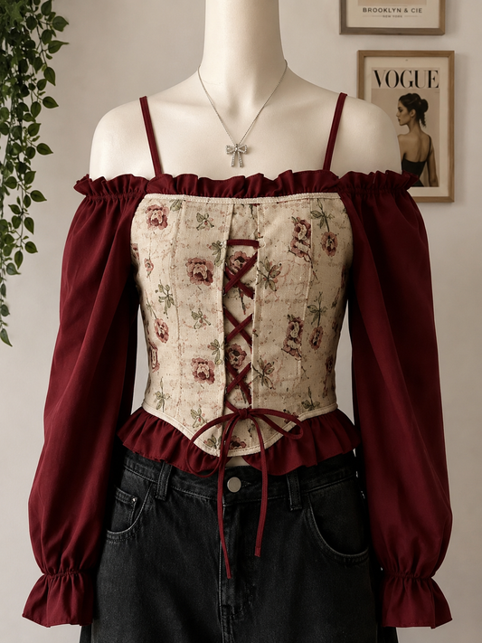Vintage Floral Lace-Up Corset