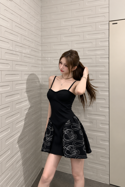 Embroidered Basque Bubble Cami Mini Dress