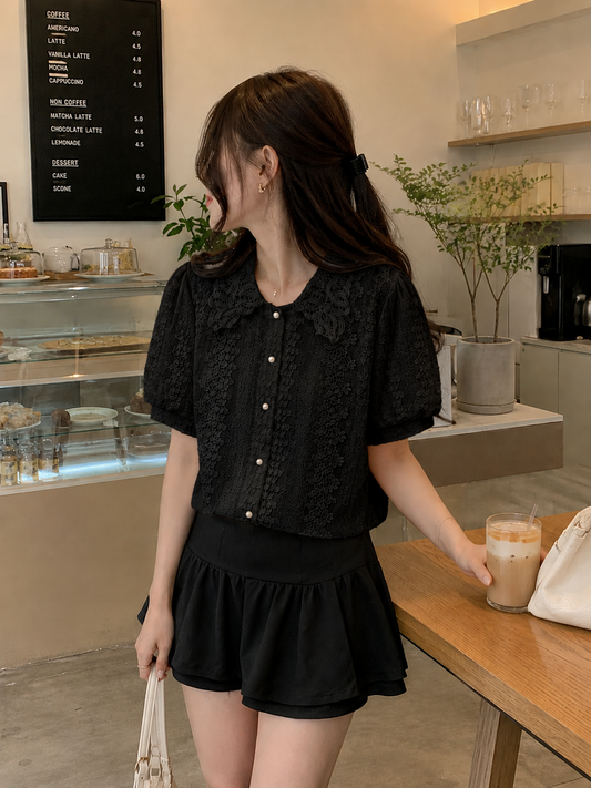 Statement Collar Floral Lace Shirt