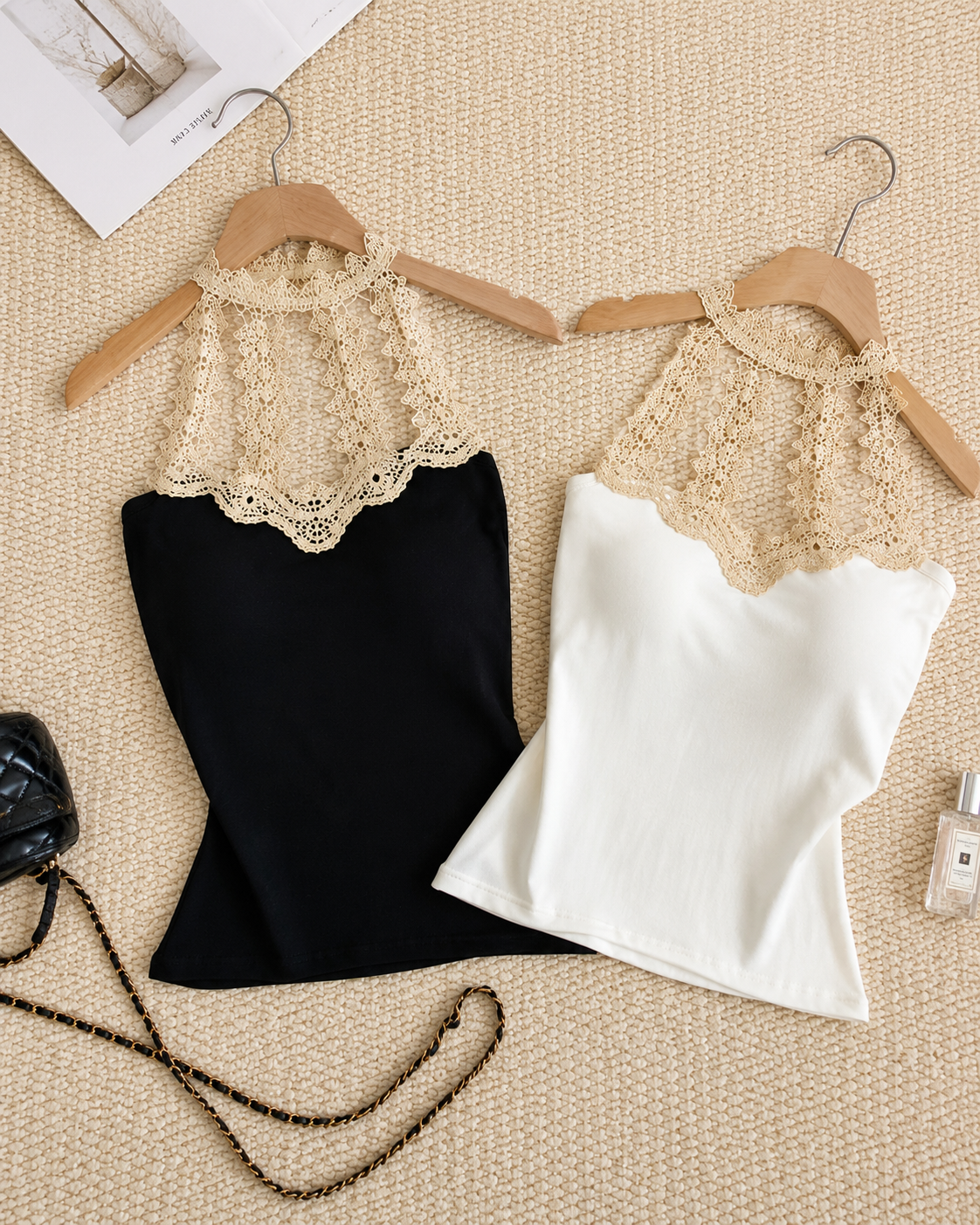 Crochet Lace Cutout Halter Padded Top