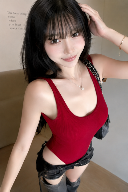 High-Cut Ribbed Scoop Back Padded Bodysuit