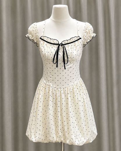 Polka Dot Puff-Sleeve Bubble Hem Mini Dress